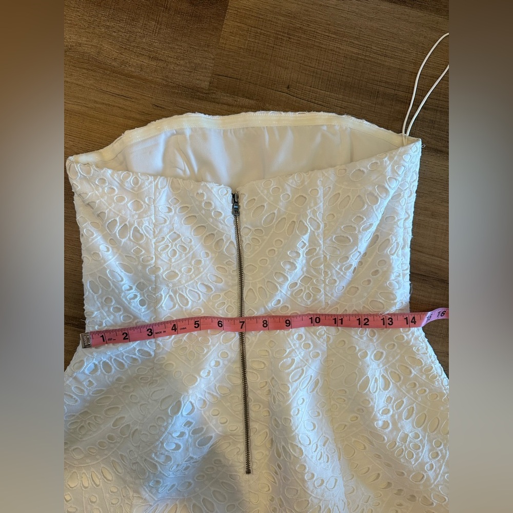 Alice + Olivia White Strapless Fit & Flare Eyelet Lace Mini Dress - Picture 13 of 13